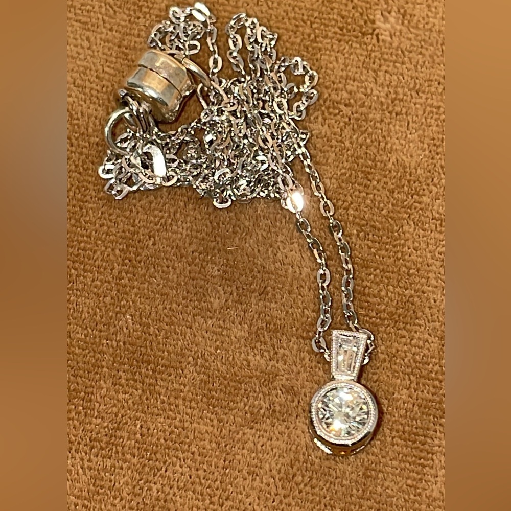 Solid Stamped Genuine PLATINUM (not 14K or 18K) Natural Diamond Bezel Necklace